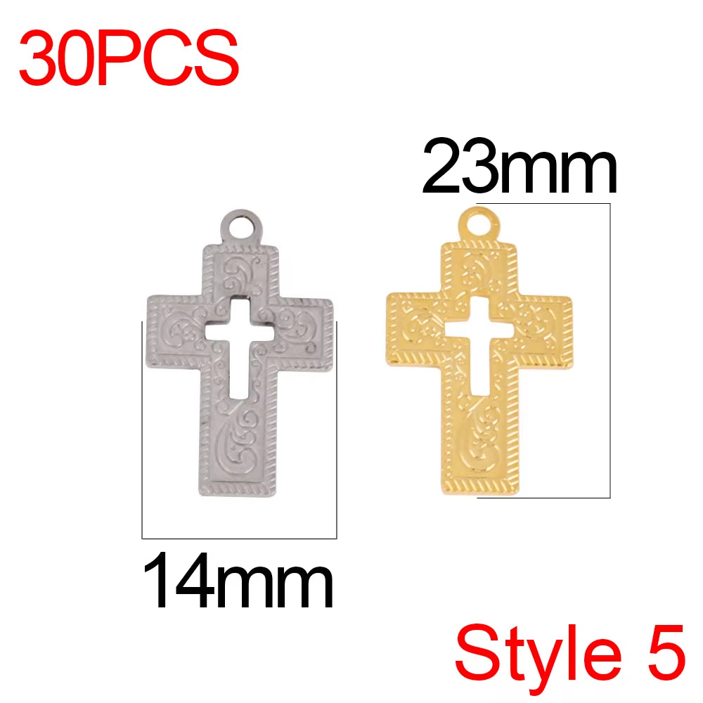 30Pcs/Lot Stainless Steel Cross Charms DIY Cross Pendants Religious Faith Charms for Jewelry Making Bracelet Necklace Earrings