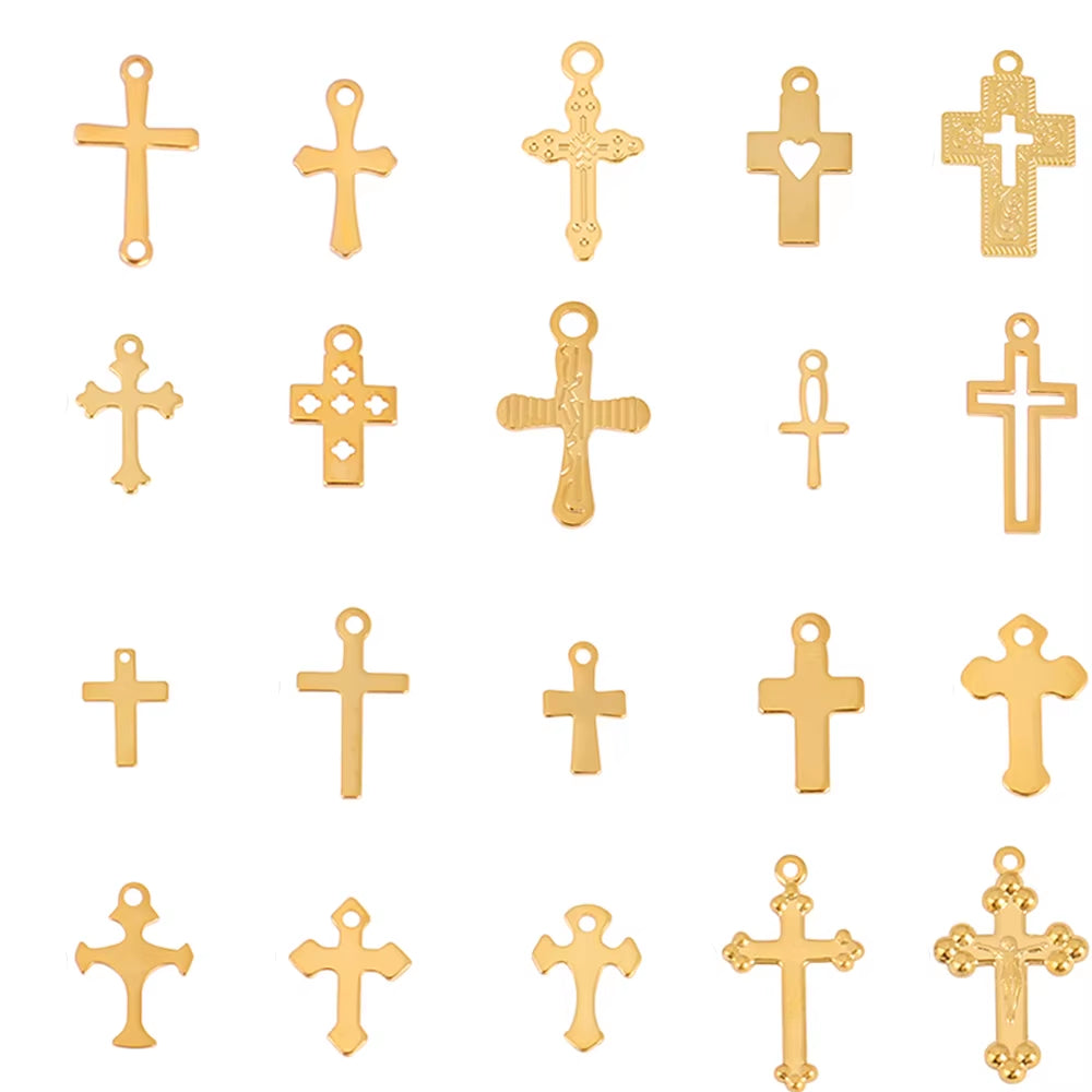 30Pcs/Lot Stainless Steel Cross Charms DIY Cross Pendants Religious Faith Charms for Jewelry Making Bracelet Necklace Earrings