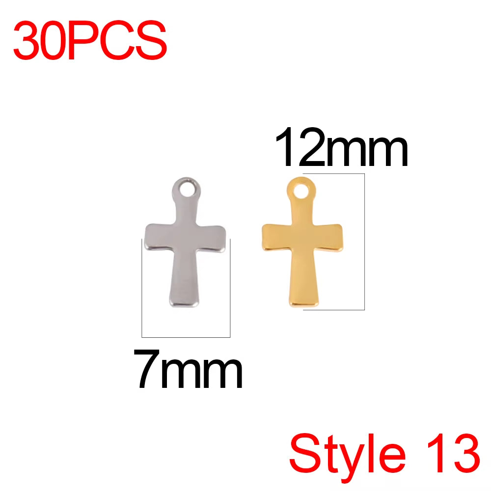 30Pcs/Lot Stainless Steel Cross Charms DIY Cross Pendants Religious Faith Charms for Jewelry Making Bracelet Necklace Earrings