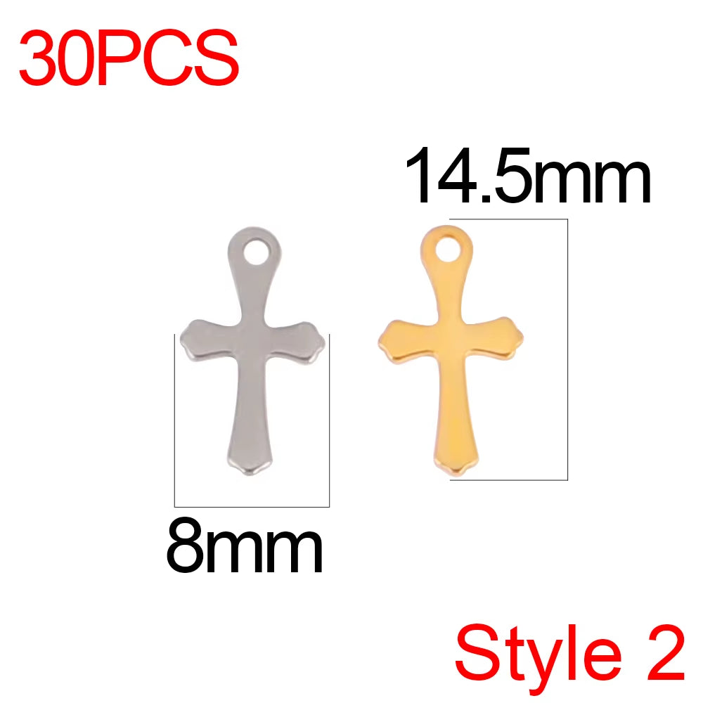 30Pcs/Lot Stainless Steel Cross Charms DIY Cross Pendants Religious Faith Charms for Jewelry Making Bracelet Necklace Earrings