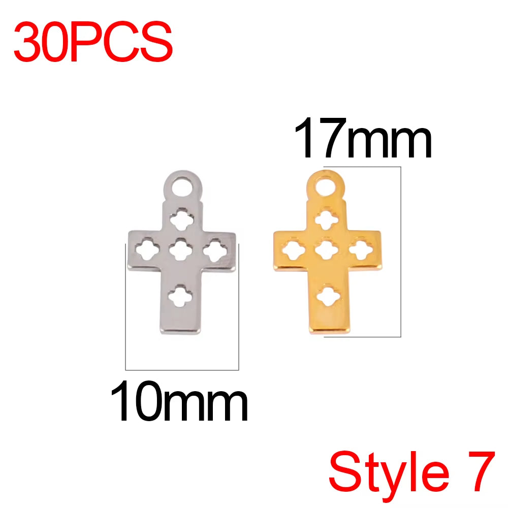 30Pcs/Lot Stainless Steel Cross Charms DIY Cross Pendants Religious Faith Charms for Jewelry Making Bracelet Necklace Earrings