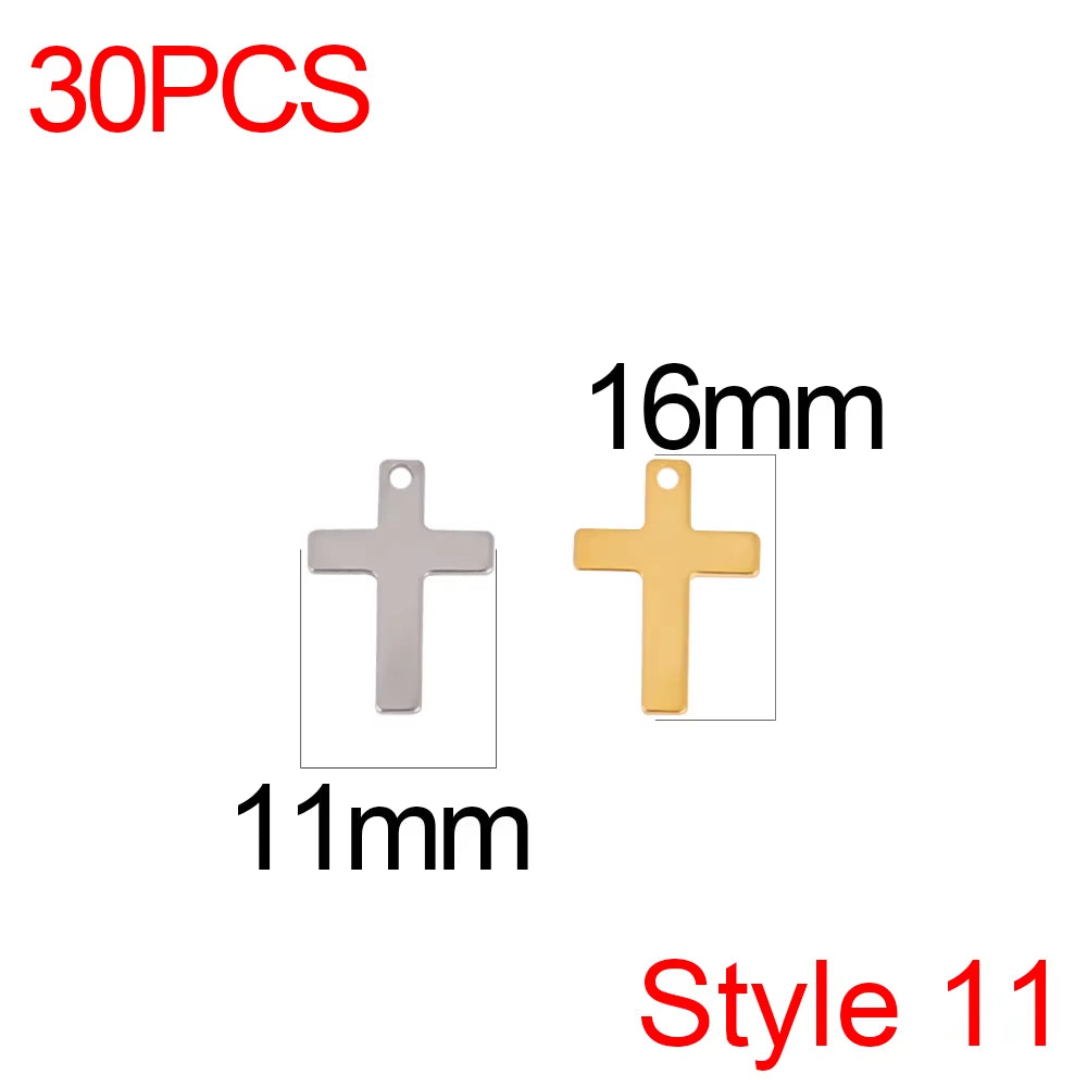 30Pcs/Lot Stainless Steel Cross Charms DIY Cross Pendants Religious Faith Charms for Jewelry Making Bracelet Necklace Earrings