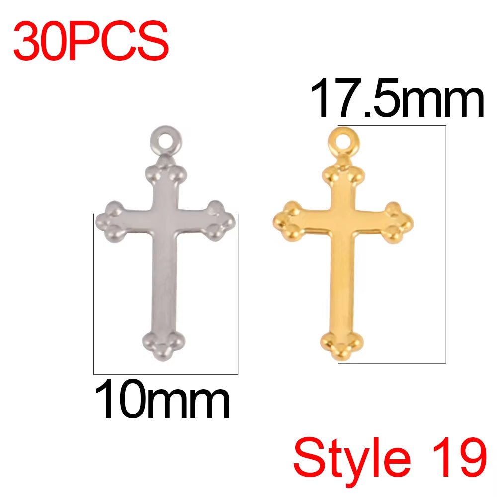 30Pcs/Lot Stainless Steel Cross Charms DIY Cross Pendants Religious Faith Charms for Jewelry Making Bracelet Necklace Earrings