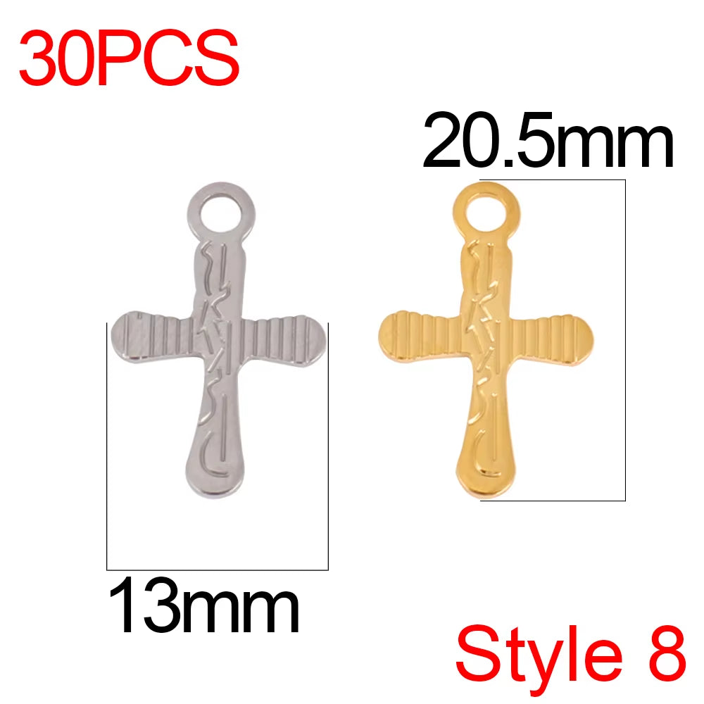 30Pcs/Lot Stainless Steel Cross Charms DIY Cross Pendants Religious Faith Charms for Jewelry Making Bracelet Necklace Earrings