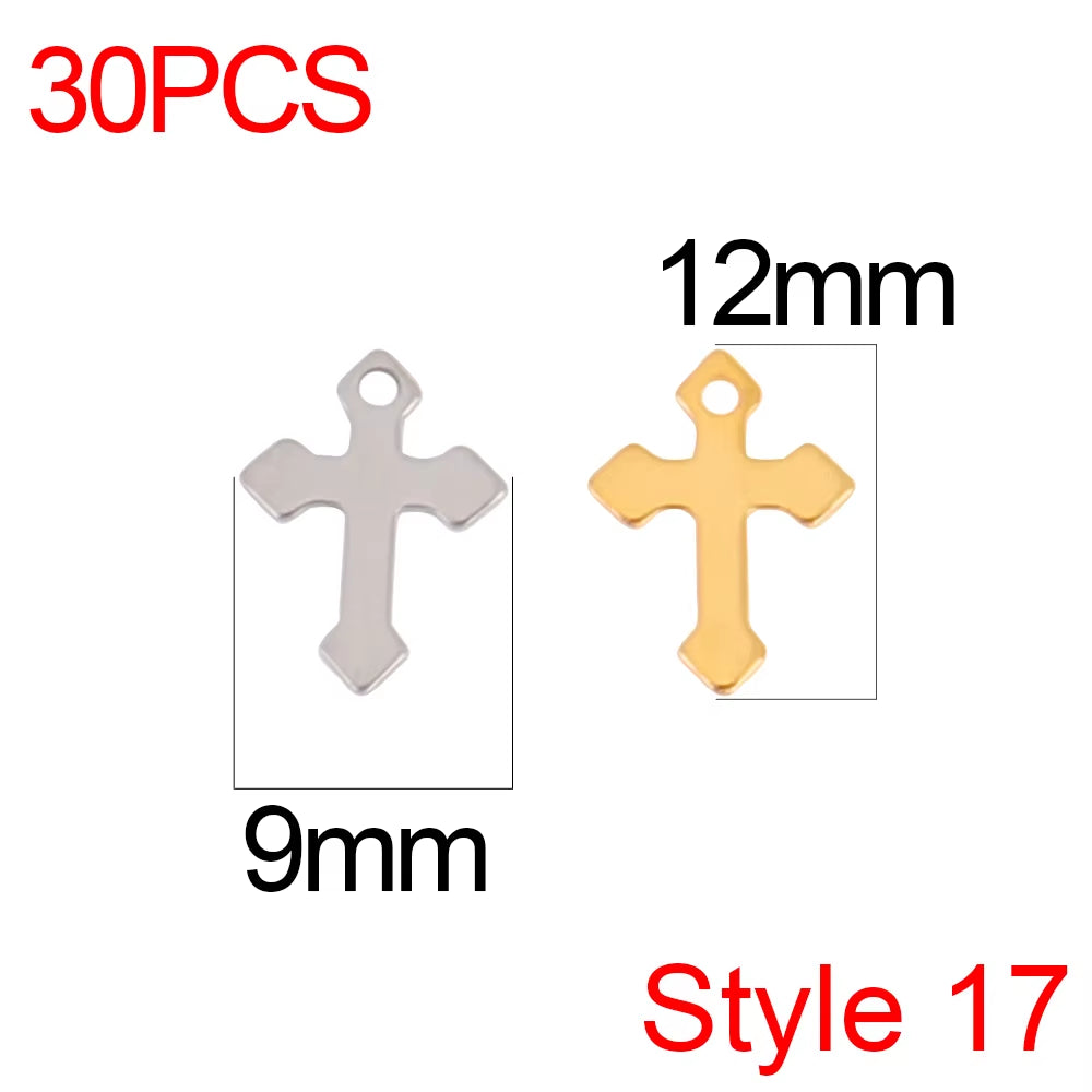 30Pcs/Lot Stainless Steel Cross Charms DIY Cross Pendants Religious Faith Charms for Jewelry Making Bracelet Necklace Earrings