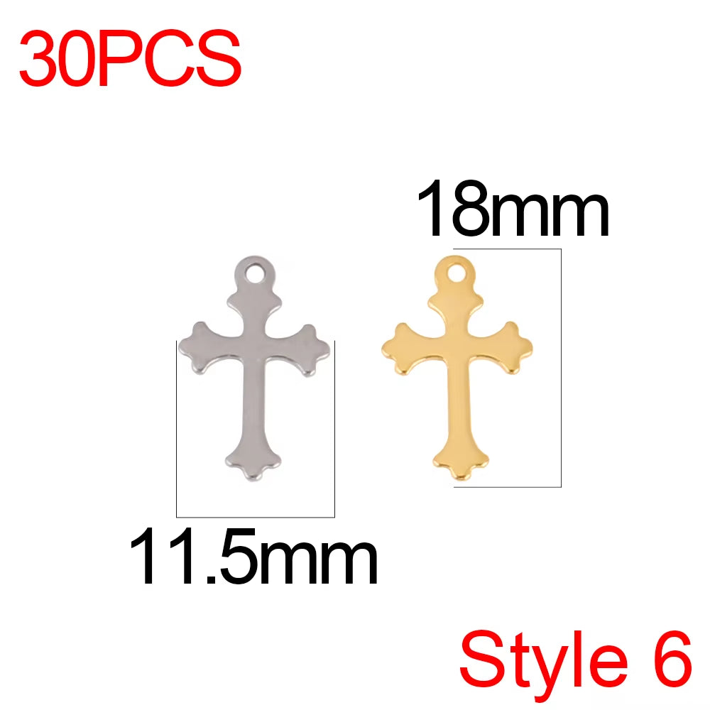 30Pcs/Lot Stainless Steel Cross Charms DIY Cross Pendants Religious Faith Charms for Jewelry Making Bracelet Necklace Earrings
