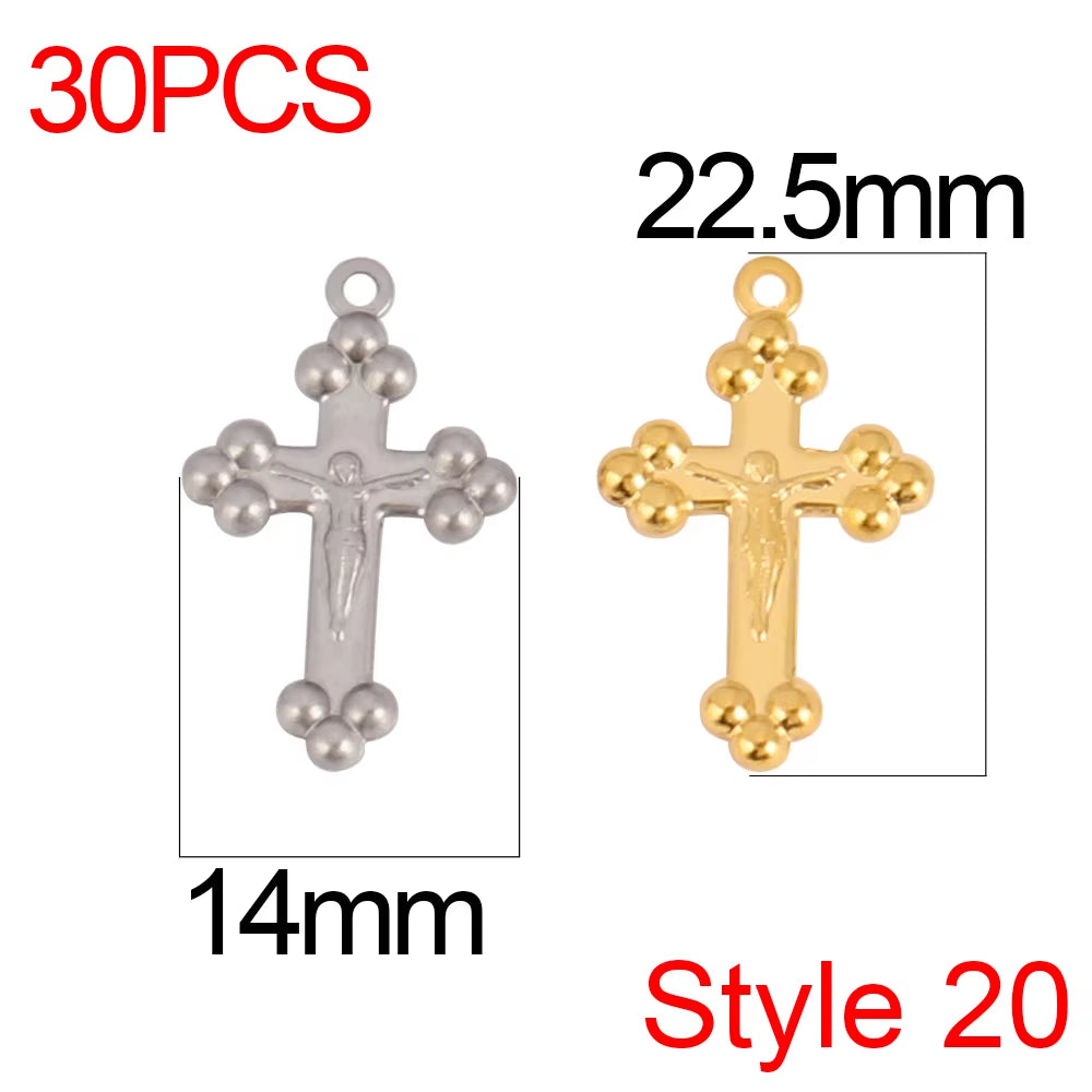 30Pcs/Lot Stainless Steel Cross Charms DIY Cross Pendants Religious Faith Charms for Jewelry Making Bracelet Necklace Earrings