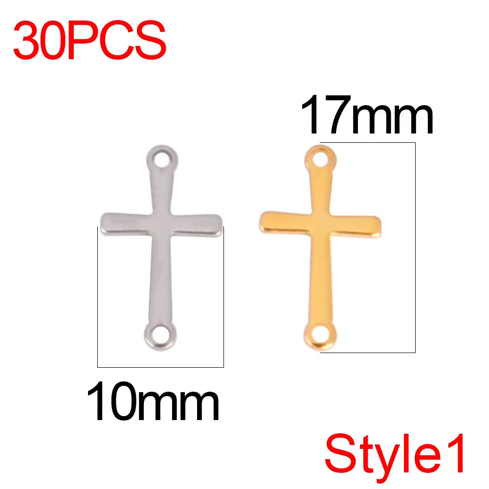 30Pcs/Lot Stainless Steel Cross Charms DIY Cross Pendants Religious Faith Charms for Jewelry Making Bracelet Necklace Earrings