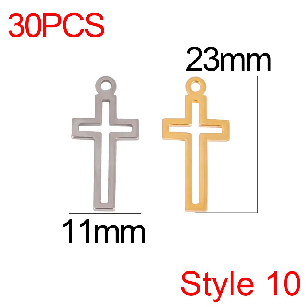 30Pcs/Lot Stainless Steel Cross Charms DIY Cross Pendants Religious Faith Charms for Jewelry Making Bracelet Necklace Earrings