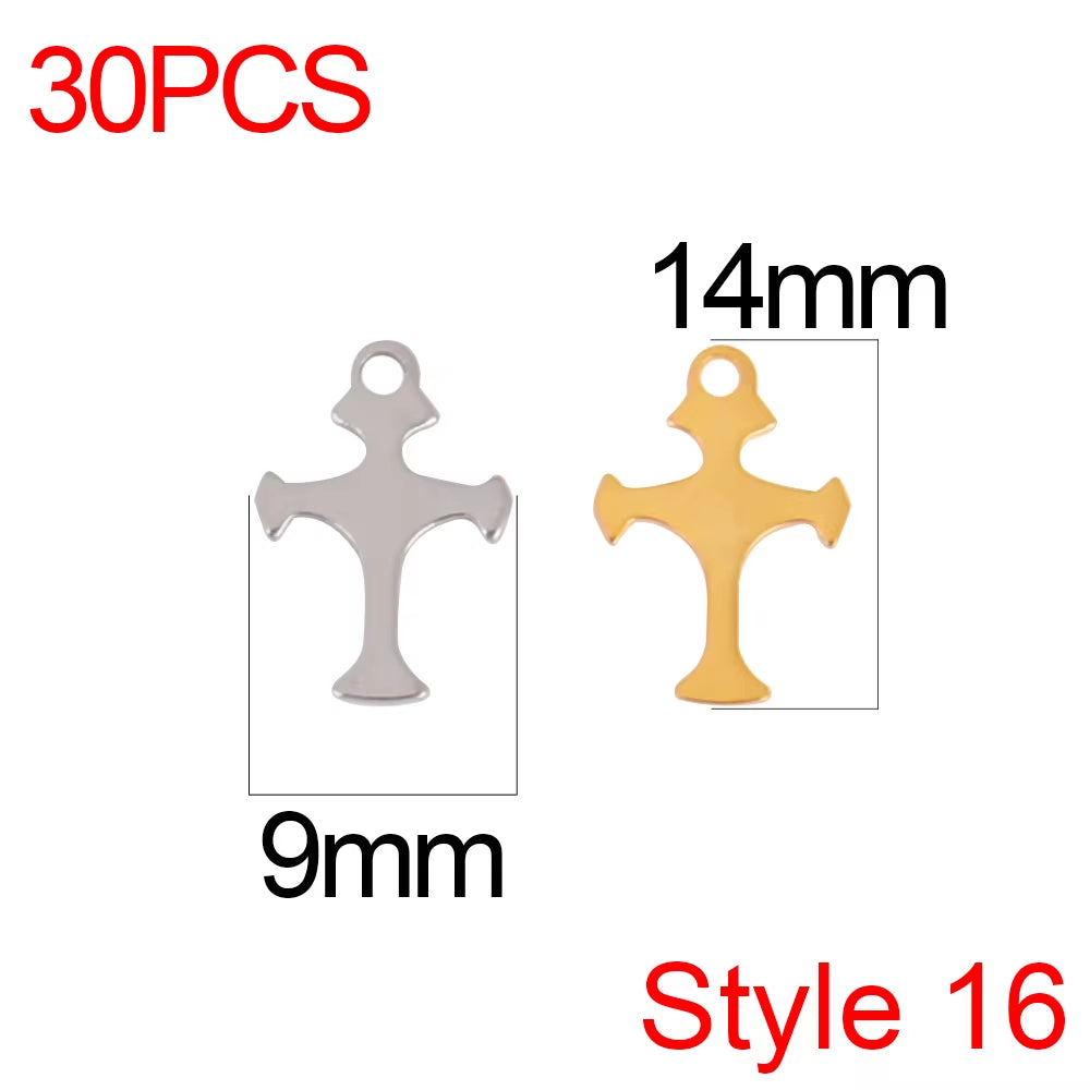 30Pcs/Lot Stainless Steel Cross Charms DIY Cross Pendants Religious Faith Charms for Jewelry Making Bracelet Necklace Earrings