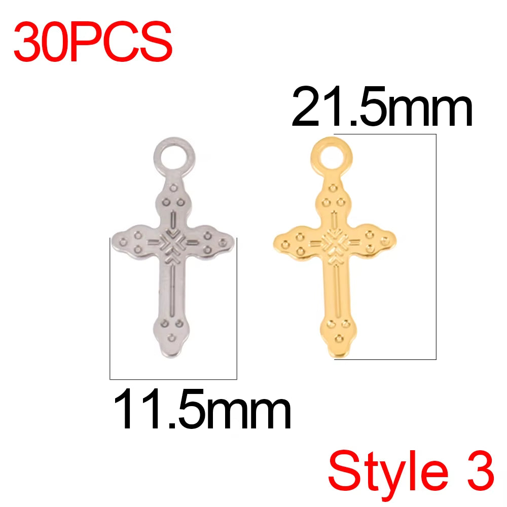 30Pcs/Lot Stainless Steel Cross Charms DIY Cross Pendants Religious Faith Charms for Jewelry Making Bracelet Necklace Earrings