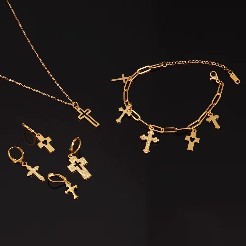 30Pcs/Lot Stainless Steel Cross Charms DIY Cross Pendants Religious Faith Charms for Jewelry Making Bracelet Necklace Earrings