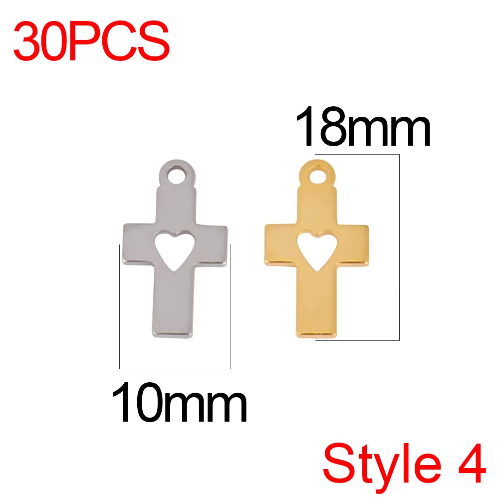 30Pcs/Lot Stainless Steel Cross Charms DIY Cross Pendants Religious Faith Charms for Jewelry Making Bracelet Necklace Earrings