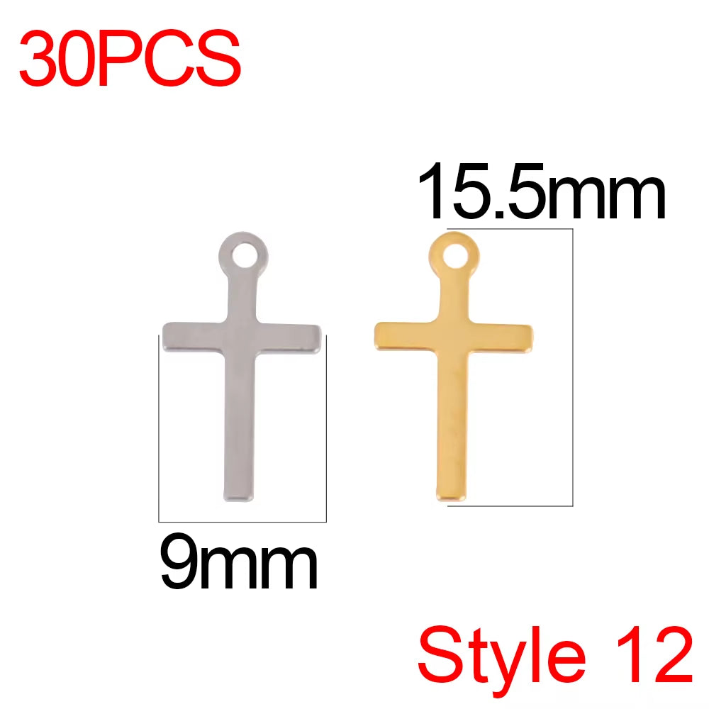 30Pcs/Lot Stainless Steel Cross Charms DIY Cross Pendants Religious Faith Charms for Jewelry Making Bracelet Necklace Earrings