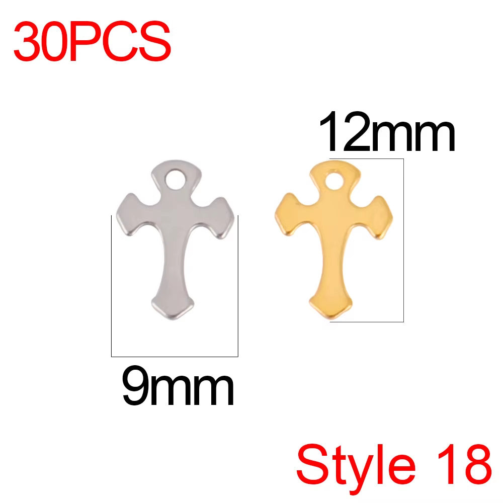 30Pcs/Lot Stainless Steel Cross Charms DIY Cross Pendants Religious Faith Charms for Jewelry Making Bracelet Necklace Earrings