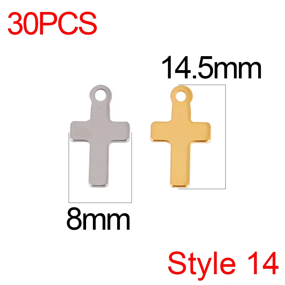 30Pcs/Lot Stainless Steel Cross Charms DIY Cross Pendants Religious Faith Charms for Jewelry Making Bracelet Necklace Earrings