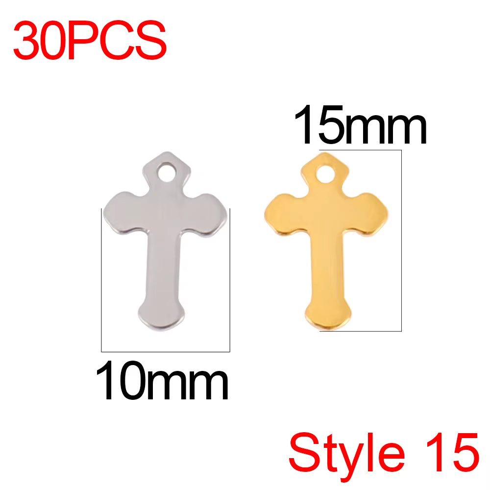 30Pcs/Lot Stainless Steel Cross Charms DIY Cross Pendants Religious Faith Charms for Jewelry Making Bracelet Necklace Earrings
